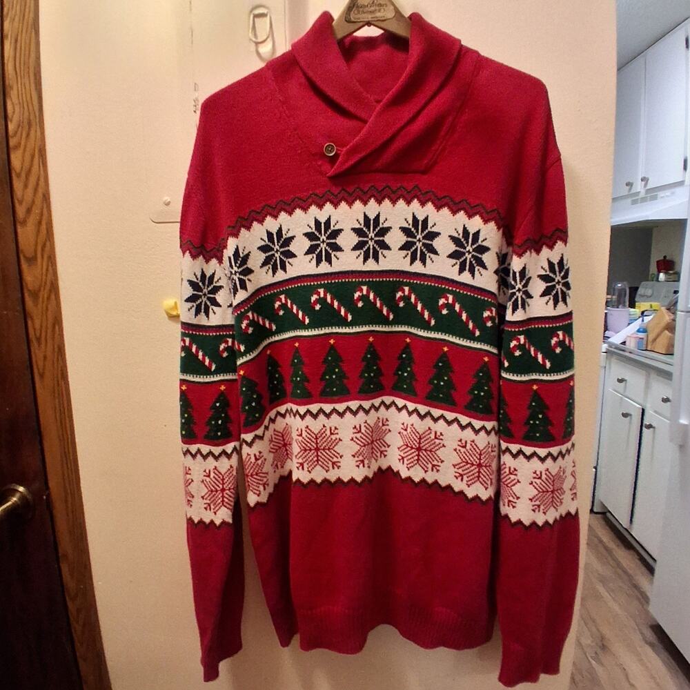 Christmas Sweater, (Children’s) Place, men's XL, nice or ugly, red, 100% Cotton